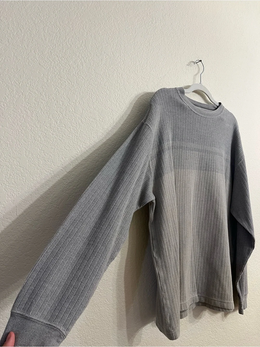 100% cotton NATURAL LIFE Gray Crewneck Ribbed Sweater